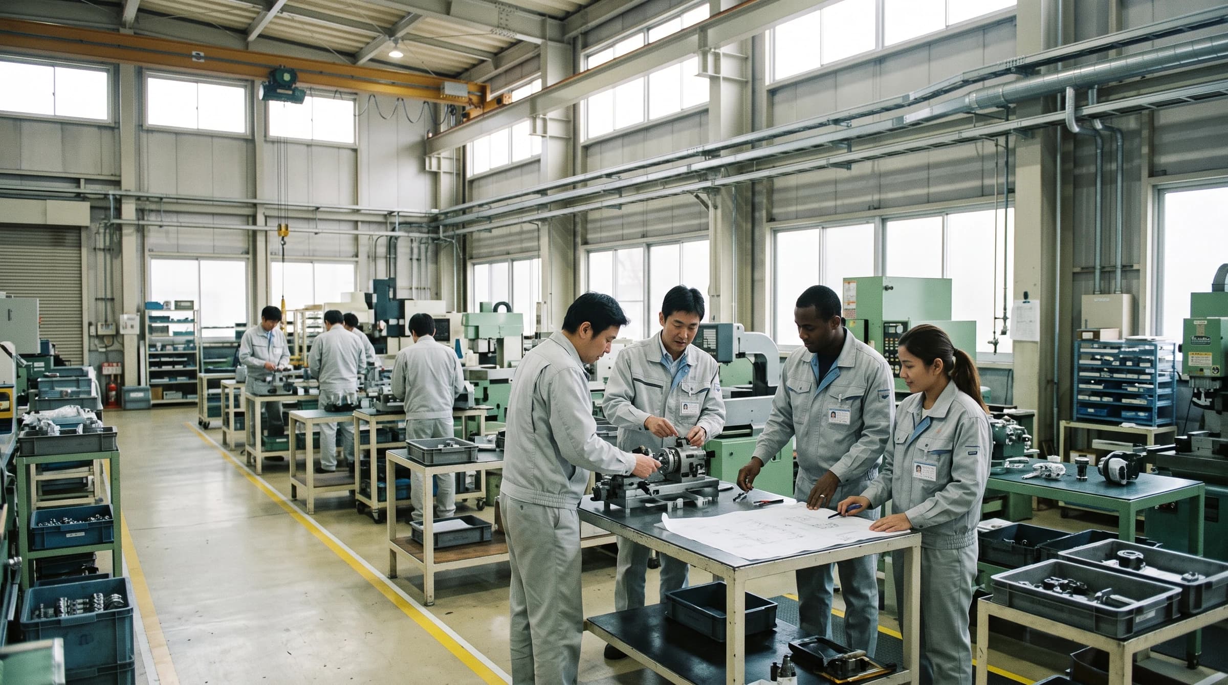 外国人技術実習生が日本の職場で働く様子